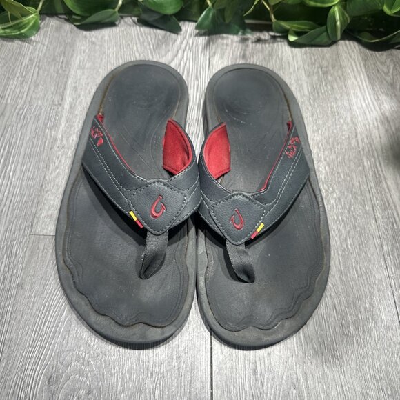 OluKai Kipi Thong Sandals Men\'s Size 9 Black Flip Flops Slip On Slides main image 9